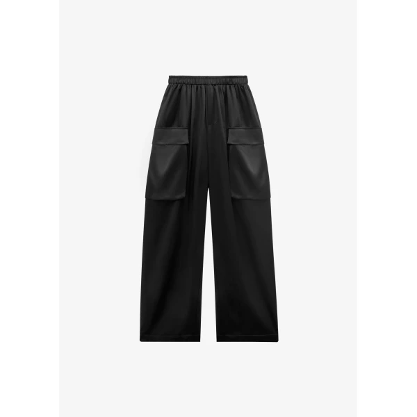 The Frankie Shop Delny Satin Cargo Pants - Black - Oversized Minimalist Pants in Black - Shop at Luxury Shoes 