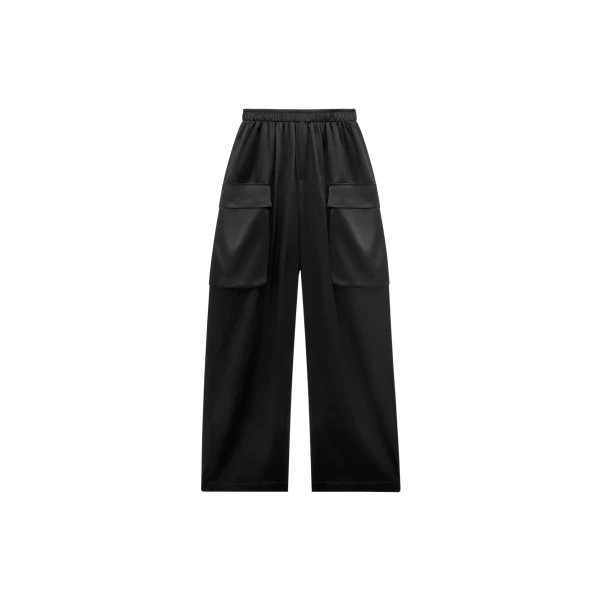The Frankie Shop Delny Satin Cargo Pants - Black - Oversized Minimalist Pants in Black - Shop at Luxury Shoes 