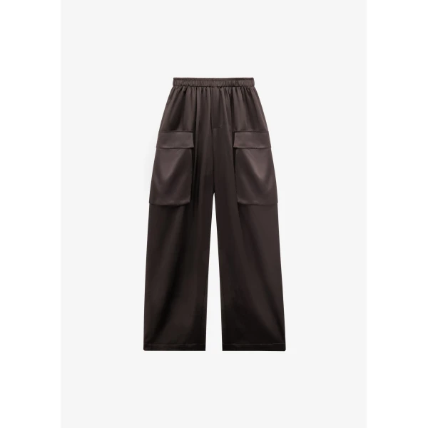 The Frankie Shop Delny Satin Cargo Pants - Dark Brown - Oversized Minimalist Pants in Brown - Shop at Luxury Shoes 