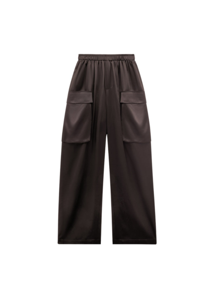 The Frankie Shop Delny Satin Cargo Pants - Dark Brown - Oversized Minimalist Pants in Brown - Shop at Luxury Shoes 