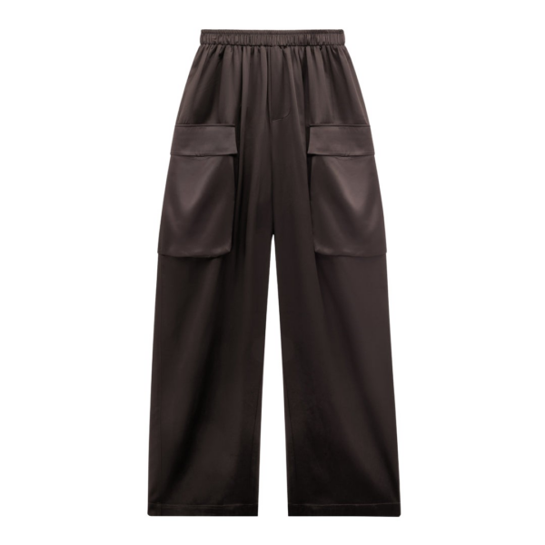 The Frankie Shop Delny Satin Cargo Pants - Dark Brown - Oversized Minimalist Pants in Brown - Shop at Luxury Shoes 