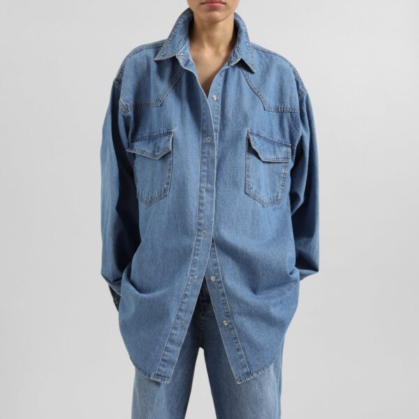 The Frankie Shop Desona Denim Shirt – Medium Wash, view 7