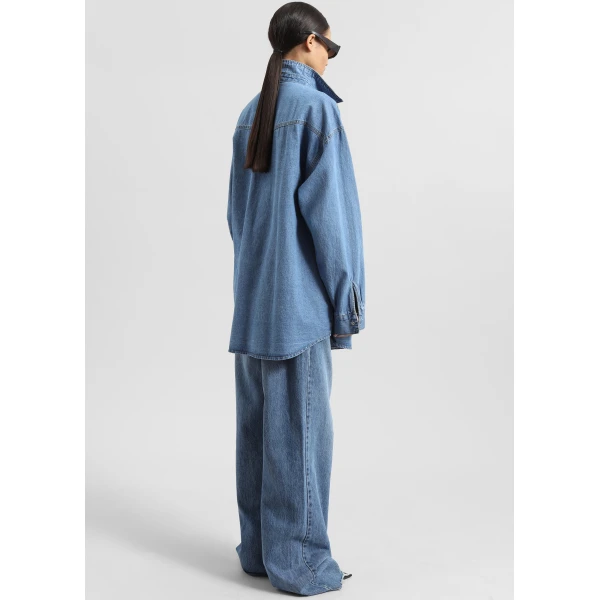 The Frankie Shop Desona Denim Shirt - Medium Wash - Oversized Minimalist Tops in Blue - Shop at Luxury Shoes 