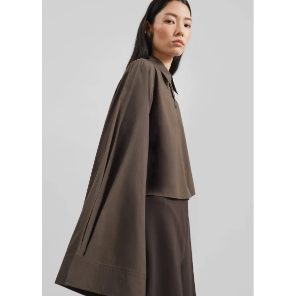 The Frankie Shop Dharoi Adjustable Sleeve Layered Shirt - Brown - Oversized Minimalist Tops in Brown - Shop at Luxury Shoes 
