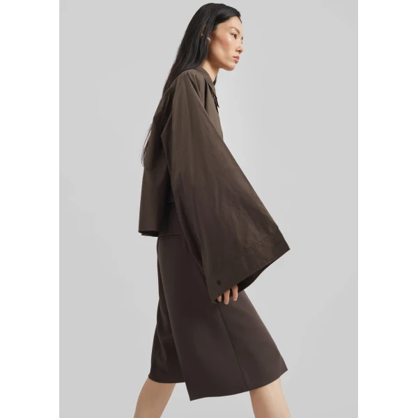 The Frankie Shop Dharoi Adjustable Sleeve Layered Shirt - Brown - Oversized Minimalist Tops in Brown - Shop at Luxury Shoes 