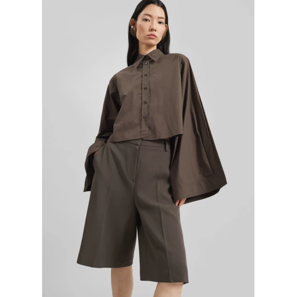 The Frankie Shop Dharoi Adjustable Sleeve Layered Shirt - Brown - Oversized Minimalist Tops in Brown - Shop at Luxury Shoes 