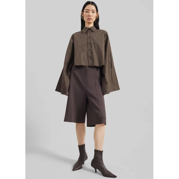 The Frankie Shop Dharoi Adjustable Sleeve Layered Shirt - Brown - Oversized Minimalist Tops in Brown - Shop at Luxury Shoes 