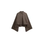 The Frankie Shop Dharoi Adjustable Sleeve Layered Shirt - Brown - Oversized Minimalist Tops in Brown - Shop at Luxury Shoes 