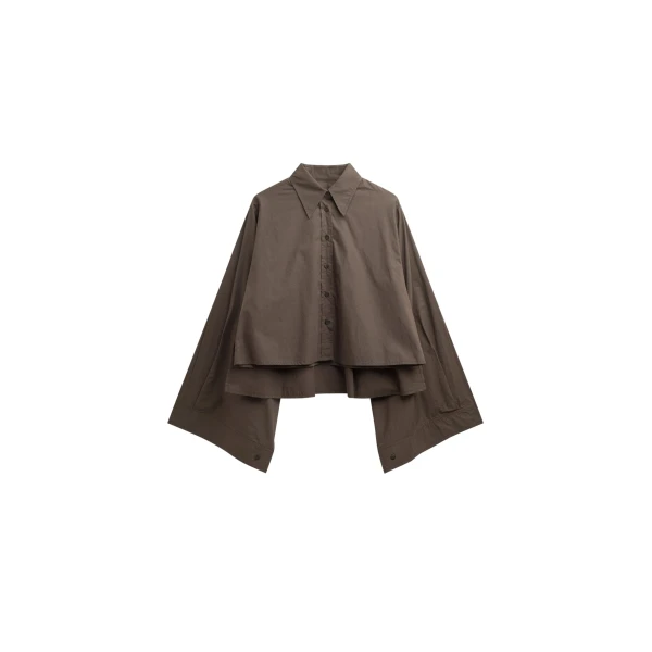 The Frankie Shop Dharoi Adjustable Sleeve Layered Shirt - Brown - Oversized Minimalist Tops in Brown - Shop at Luxury Shoes 