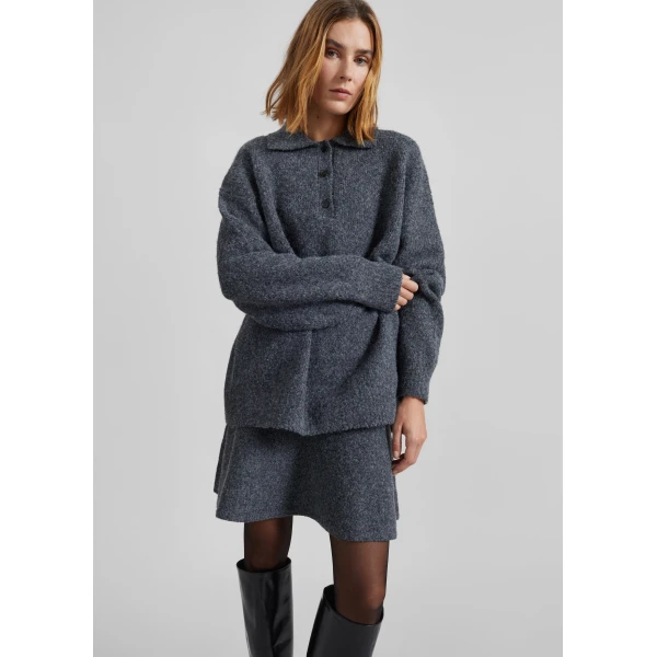 The Frankie Shop Dienne Knit Mini Skirt - Grey - Oversized Minimalist Skirts in Grey - Shop at Luxury Shoes 
