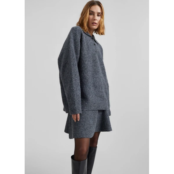 The Frankie Shop Dienne Knit Mini Skirt - Grey - Oversized Minimalist Skirts in Grey - Shop at Luxury Shoes 