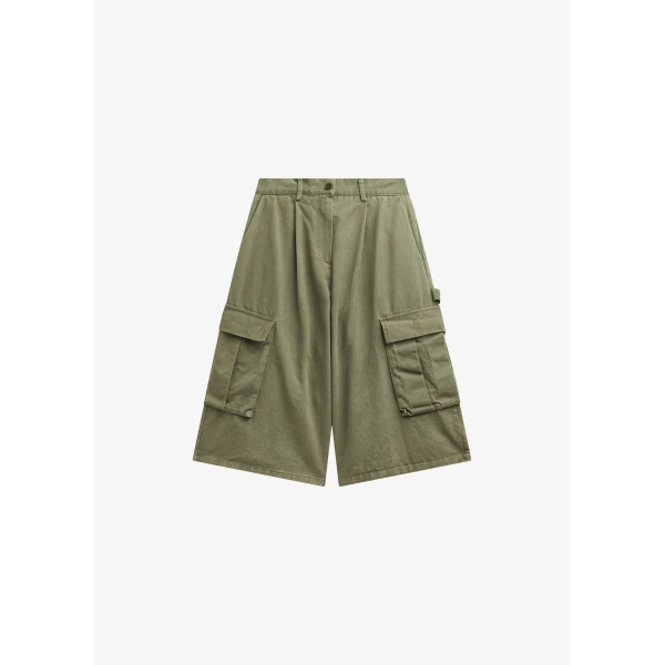 The Frankie Shop Dorva Cargo Bermuda Shorts - Pale Olive - Oversized Minimalist Shorts in Green - Shop at Luxury Shoes 