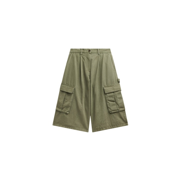 The Frankie Shop Dorva Cargo Bermuda Shorts - Pale Olive - Oversized Minimalist Shorts in Green - Shop at Luxury Shoes 