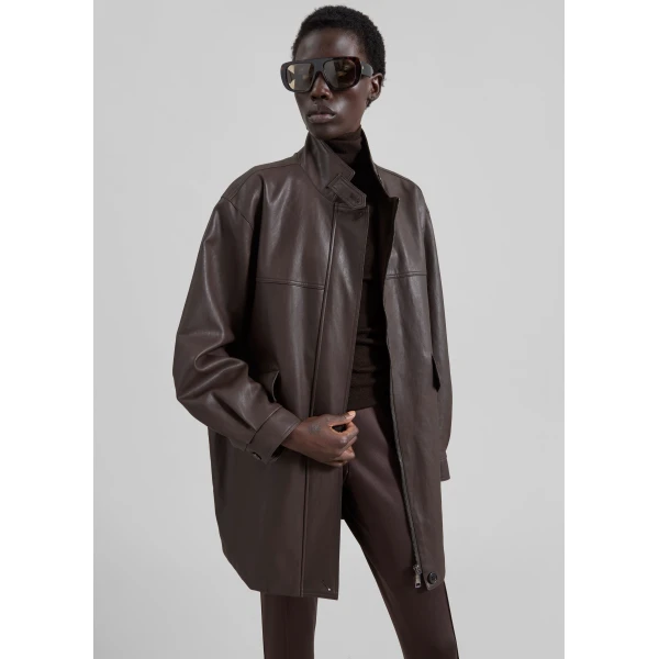 The Frankie Shop Douvrin Faux Leather Jacket - Brown - Oversized Minimalist Jackets in Brown - Shop at Luxury Shoes 