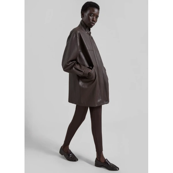 The Frankie Shop Douvrin Faux Leather Jacket - Brown - Oversized Minimalist Jackets in Brown - Shop at Luxury Shoes 