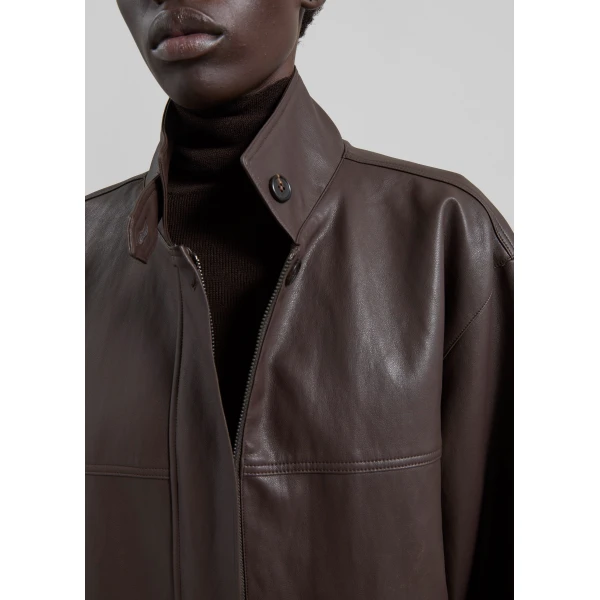 The Frankie Shop Douvrin Faux Leather Jacket - Brown - Oversized Minimalist Jackets in Brown - Shop at Luxury Shoes 