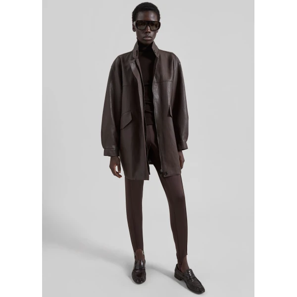 The Frankie Shop Douvrin Faux Leather Jacket - Brown - Oversized Minimalist Jackets in Brown - Shop at Luxury Shoes 