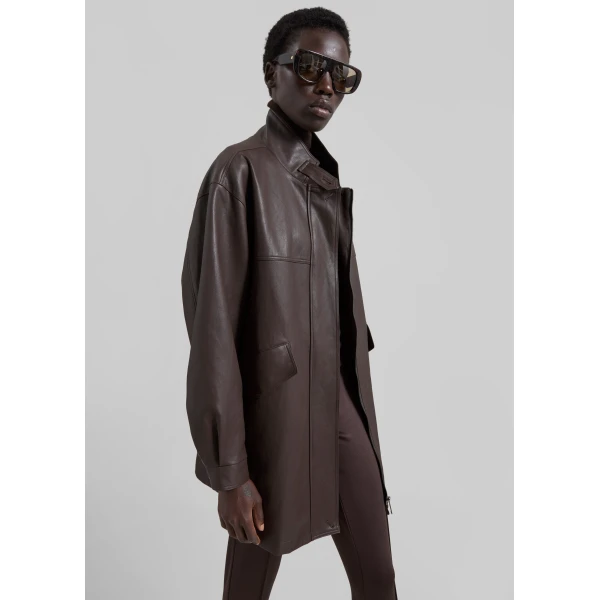 The Frankie Shop Douvrin Faux Leather Jacket - Brown - Oversized Minimalist Jackets in Brown - Shop at Luxury Shoes 