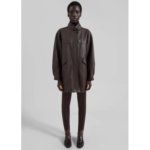 The Frankie Shop Douvrin Faux Leather Jacket - Brown - Oversized Minimalist Jackets in Brown - Shop at Luxury Shoes 