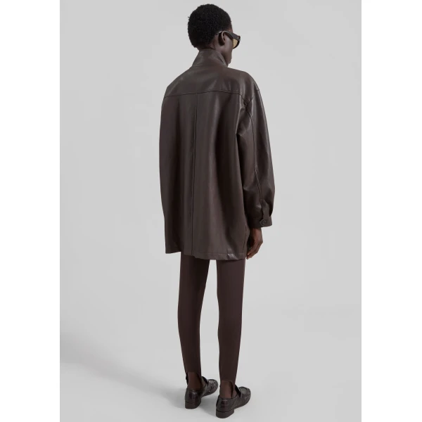 The Frankie Shop Douvrin Faux Leather Jacket - Brown - Oversized Minimalist Jackets in Brown - Shop at Luxury Shoes 