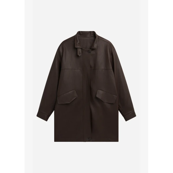 The Frankie Shop Douvrin Faux Leather Jacket - Brown - Oversized Minimalist Jackets in Brown - Shop at Luxury Shoes 