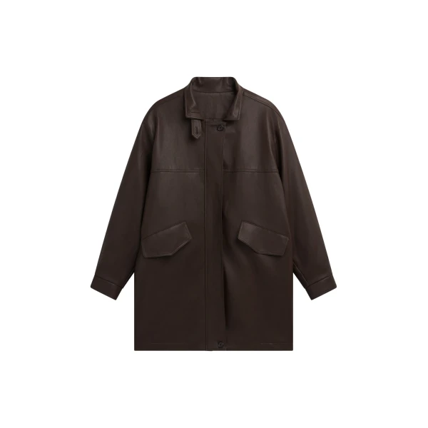 The Frankie Shop Douvrin Faux Leather Jacket - Brown - Oversized Minimalist Jackets in Brown - Shop at Luxury Shoes 