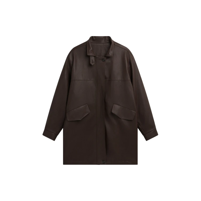 The Frankie Shop Douvrin Faux Leather Jacket - Brown - Oversized Minimalist Jackets in Brown - Shop at Luxury Shoes 