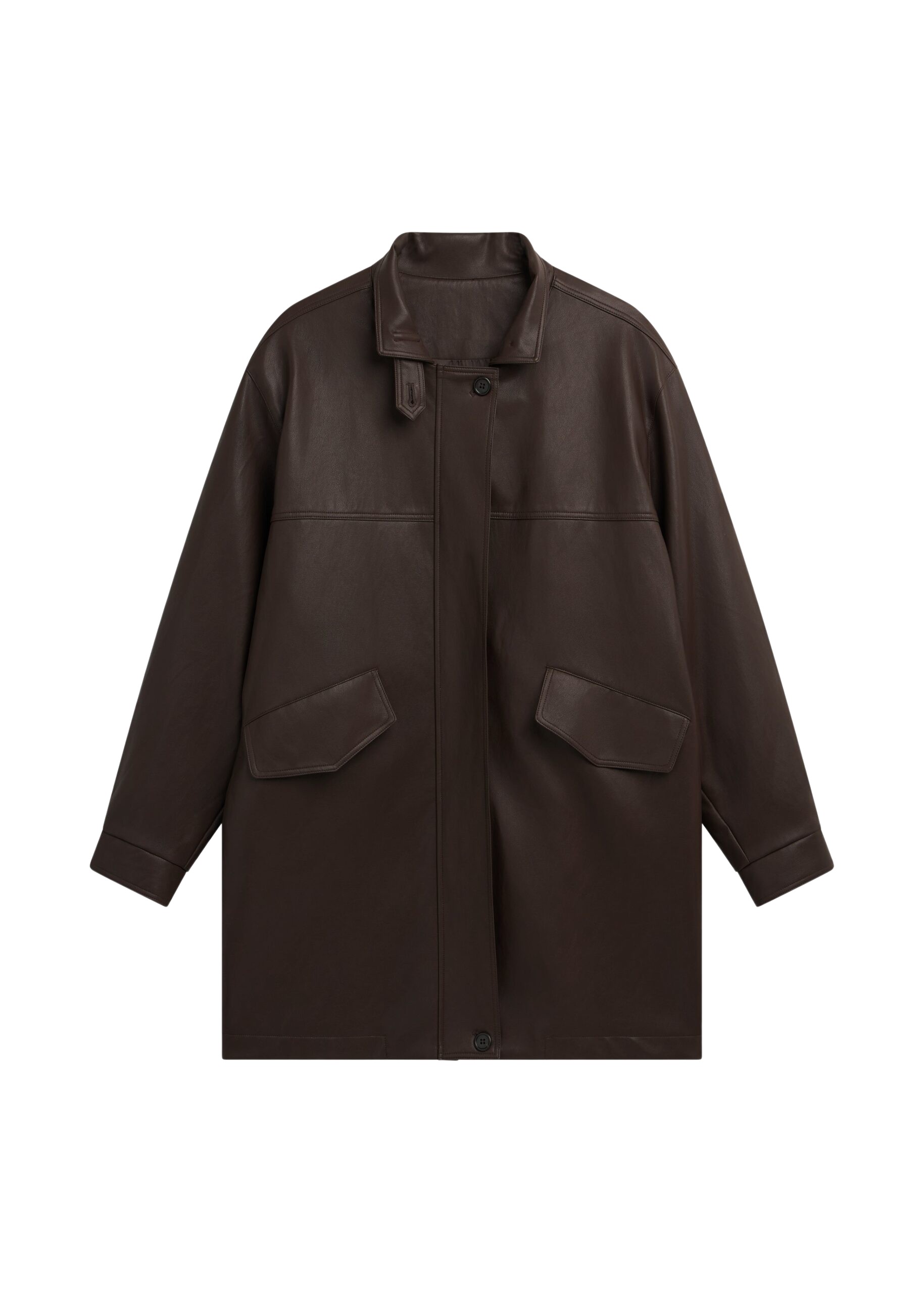 The Frankie Shop Douvrin Faux Leather Jacket - Brown - Oversized Minimalist Jackets in Brown - Shop at Luxury Shoes 