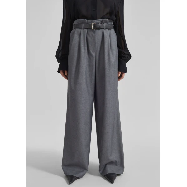 The Frankie Shop Dulverton Pleated Trousers - Grey - Oversized Minimalist Pants in Grey - Shop at Luxury Shoes 