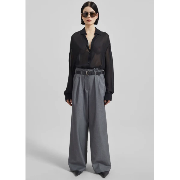 The Frankie Shop Dulverton Pleated Trousers - Grey - Oversized Minimalist Pants in Grey - Shop at Luxury Shoes 