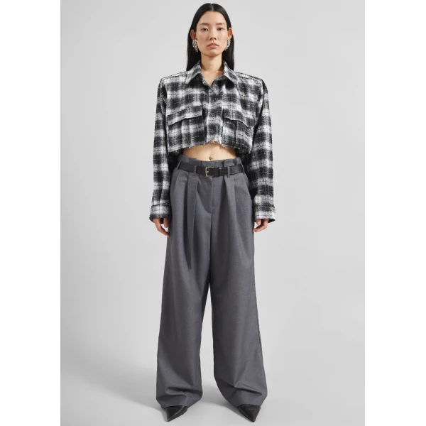 The Frankie Shop Dulverton Pleated Trousers - Grey - Oversized Minimalist Pants in Grey - Shop at Luxury Shoes 