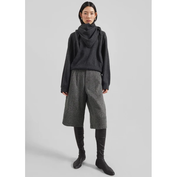 The Frankie Shop Dunley Bermuda Shorts - Charcoal Melange - Oversized Minimalist Shorts in Blue - Shop at Luxury Shoes 