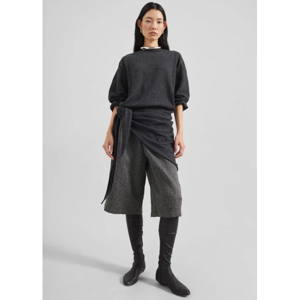 The Frankie Shop Dunley Bermuda Shorts - Charcoal Melange - Oversized Minimalist Shorts in Blue - Shop at Luxury Shoes 
