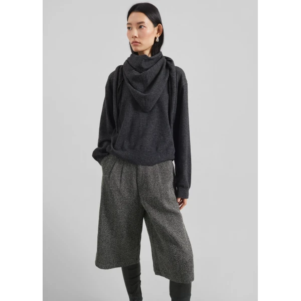 The Frankie Shop Dunley Bermuda Shorts - Charcoal Melange - Oversized Minimalist Shorts in Blue - Shop at Luxury Shoes 