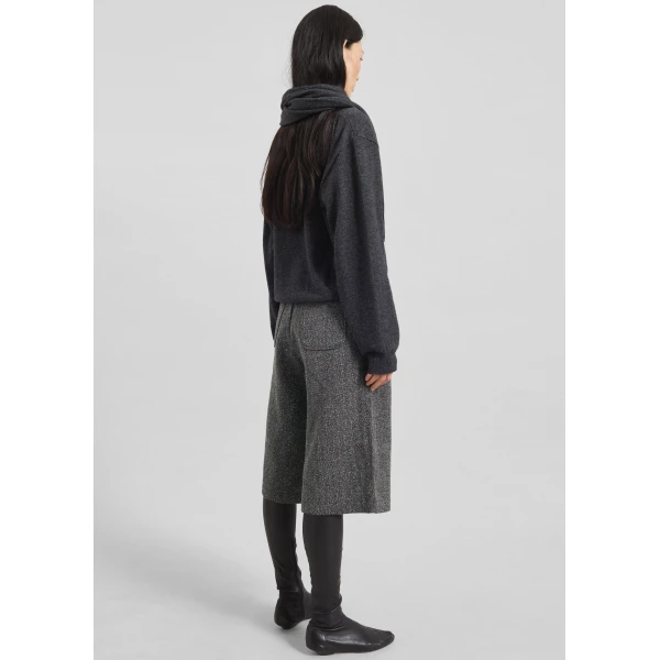 The Frankie Shop Dunley Bermuda Shorts - Charcoal Melange - Oversized Minimalist Shorts in Blue - Shop at Luxury Shoes 