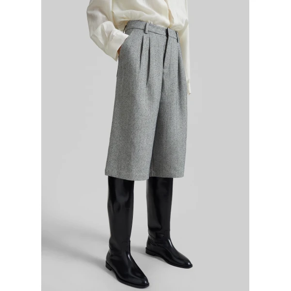 The Frankie Shop Dunley Bermuda Shorts - Grey Melange - Oversized Minimalist Shorts in Grey - Shop at Luxury Shoes 
