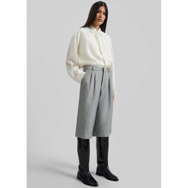 The Frankie Shop Dunley Bermuda Shorts - Grey Melange - Oversized Minimalist Shorts in Grey - Shop at Luxury Shoes 