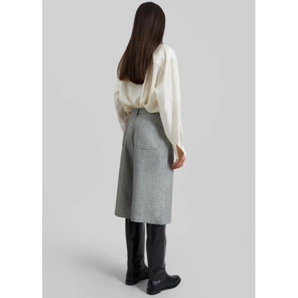 The Frankie Shop Dunley Bermuda Shorts - Grey Melange - Oversized Minimalist Shorts in Grey - Shop at Luxury Shoes 