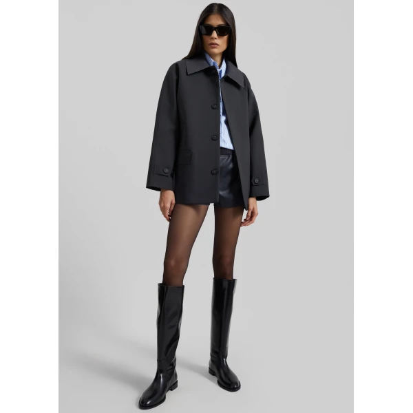 The Frankie Shop Ebbe Contrast Collar Boxy Jacket - Charcoal - Oversized Minimalist Jackets in Blue - Shop at Luxury Shoes 