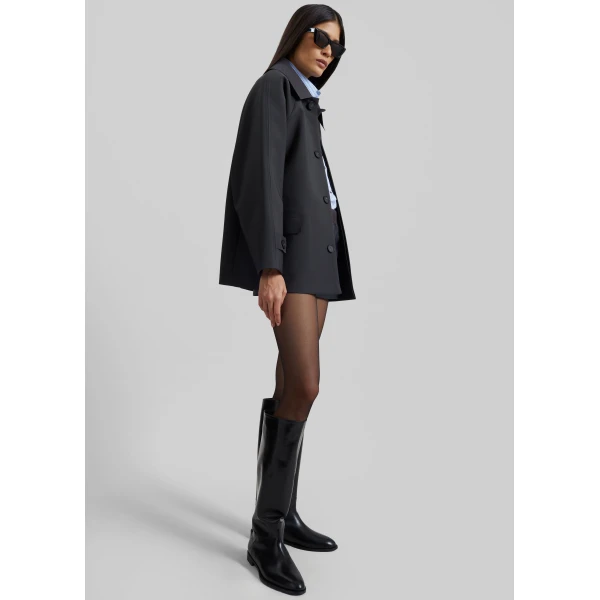 The Frankie Shop Ebbe Contrast Collar Boxy Jacket - Charcoal - Oversized Minimalist Jackets in Blue - Shop at Luxury Shoes 