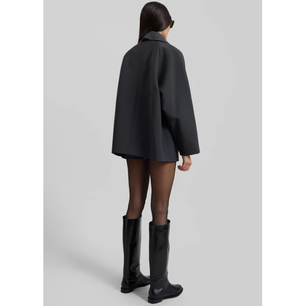 The Frankie Shop Ebbe Contrast Collar Boxy Jacket - Charcoal - Oversized Minimalist Jackets in Blue - Shop at Luxury Shoes 