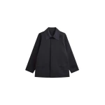 The Frankie Shop Ebbe Contrast Collar Boxy Jacket - Charcoal - Oversized Minimalist Jackets in Blue - Shop at Luxury Shoes 