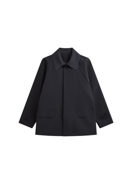 The Frankie Shop Ebbe Contrast Collar Boxy Jacket - Charcoal - Oversized Minimalist Jackets in Blue - Shop at Luxury Shoes 