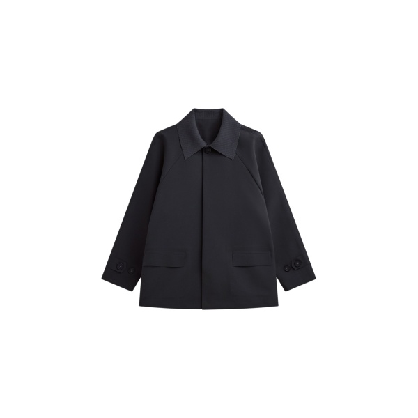 The Frankie Shop Ebbe Contrast Collar Boxy Jacket - Charcoal - Oversized Minimalist Jackets in Blue - Shop at Luxury Shoes 