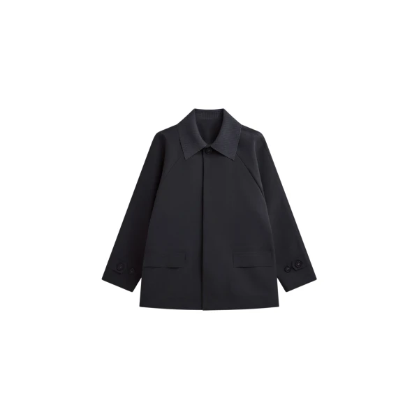 The Frankie Shop Ebbe Contrast Collar Boxy Jacket - Charcoal - Oversized Minimalist Jackets in Blue - Shop at Luxury Shoes 