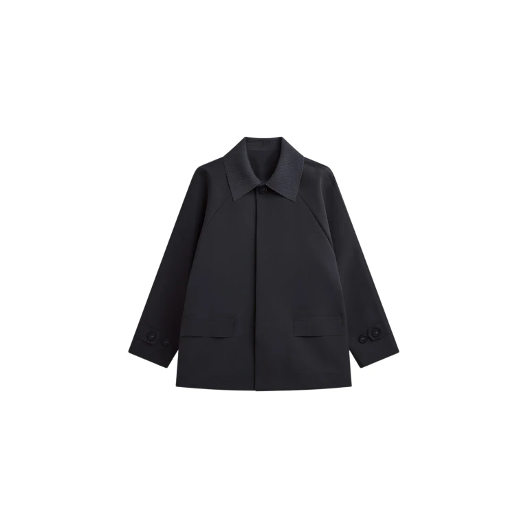 The Frankie Shop Ebbe Contrast Collar Boxy Jacket - Charcoal - Oversized Minimalist Jackets in Blue - Shop at Luxury Shoes 