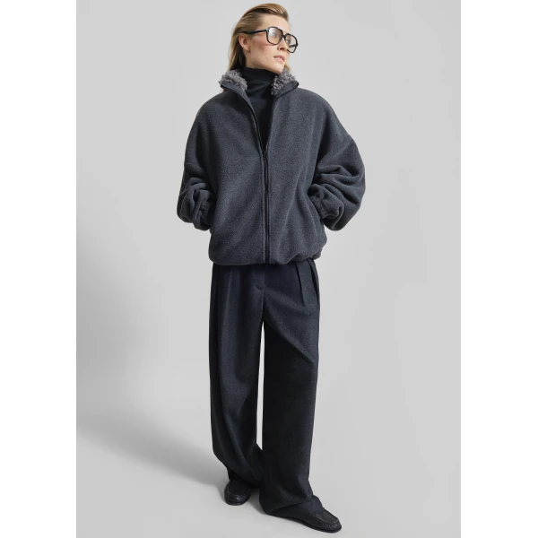 The Frankie Shop Edane Fleece Jacket - Dark Grey - Oversized Minimalist Jackets in Grey - Shop at Luxury Shoes 
