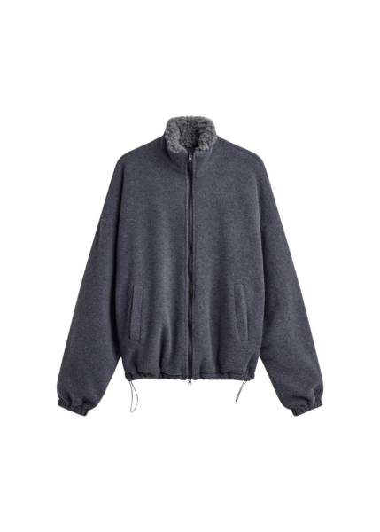 The Frankie Shop Edane Fleece Jacket - Dark Grey - Oversized Minimalist Jackets in Grey - Shop at Luxury Shoes 
