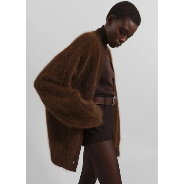 The Frankie Shop Elland Oversized Alpaca Cardigan - Olive Brown - Oversized Minimalist Knitwear in Brown - Shop at Luxury Shoes 
