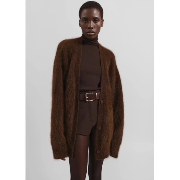 The Frankie Shop Elland Oversized Alpaca Cardigan - Olive Brown - Oversized Minimalist Knitwear in Brown - Shop at Luxury Shoes 